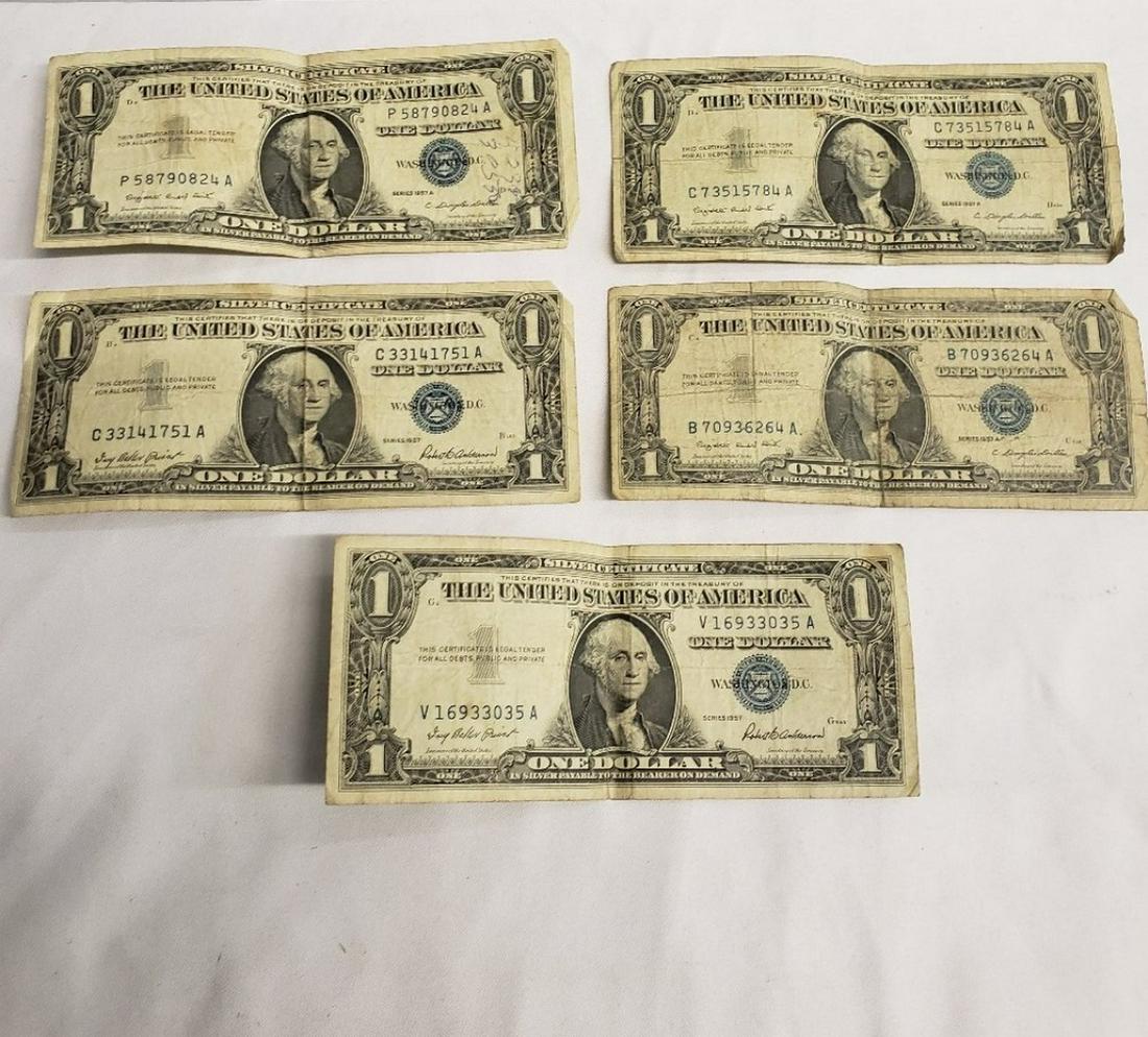 Lot of 5 blue seal one dollar certificates (1 of 1)
