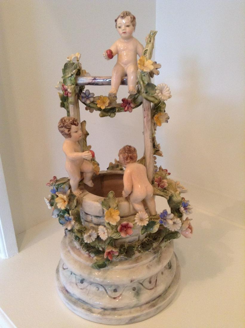 Porcelain Cherub Statue marked Italy with Crown over N: Porcelain Cherub Statue marked Italy with Crown over N 11"