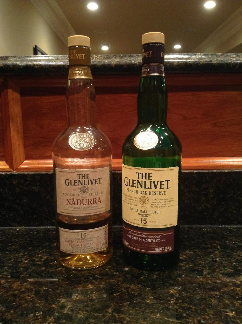 Glenlivet Nadurra 16 Year & French Oak Reserve 15 Year: Any contents in bottle is Free; You are bidding on the bottle & unbroken tax stamp