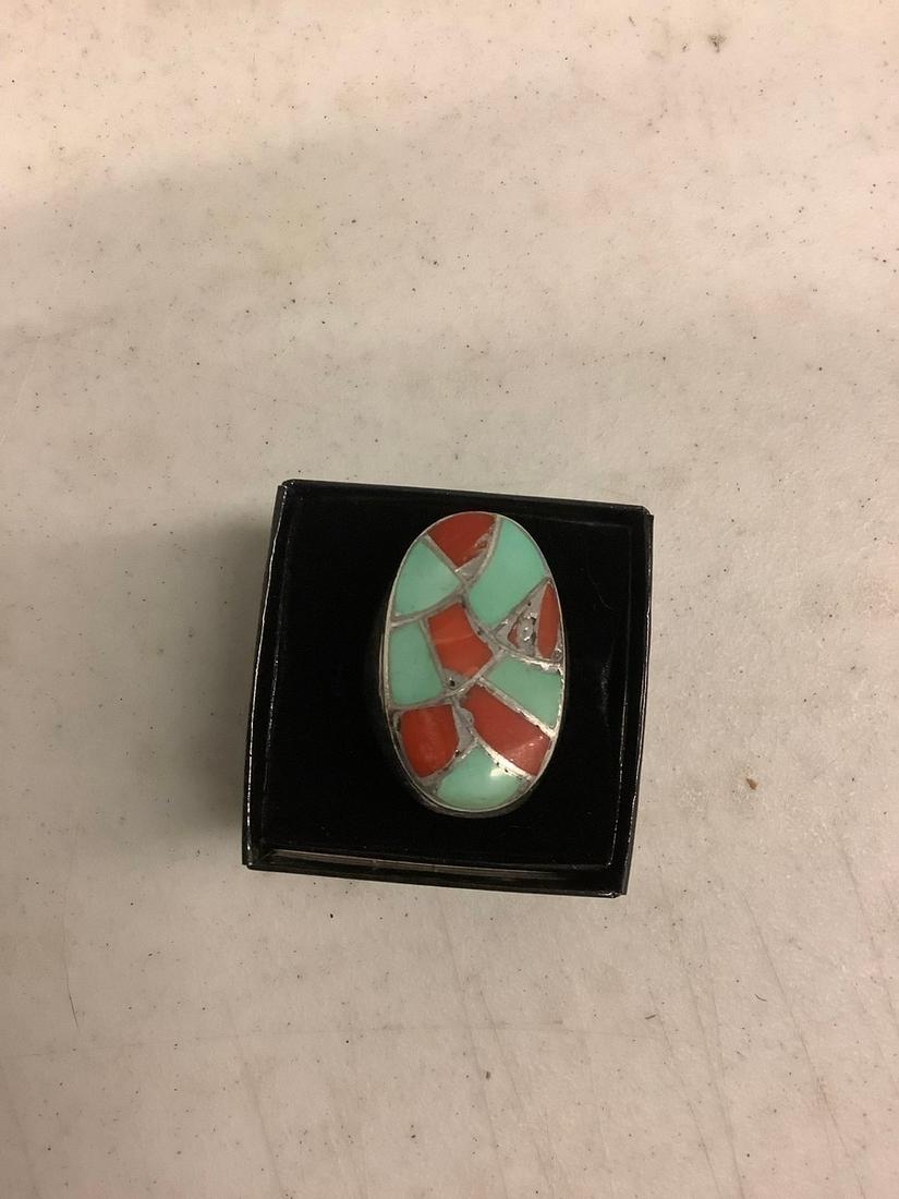Huge unmakred silver cotal and turquoise ring: Huge unmakred silver cotal and turquoise ring