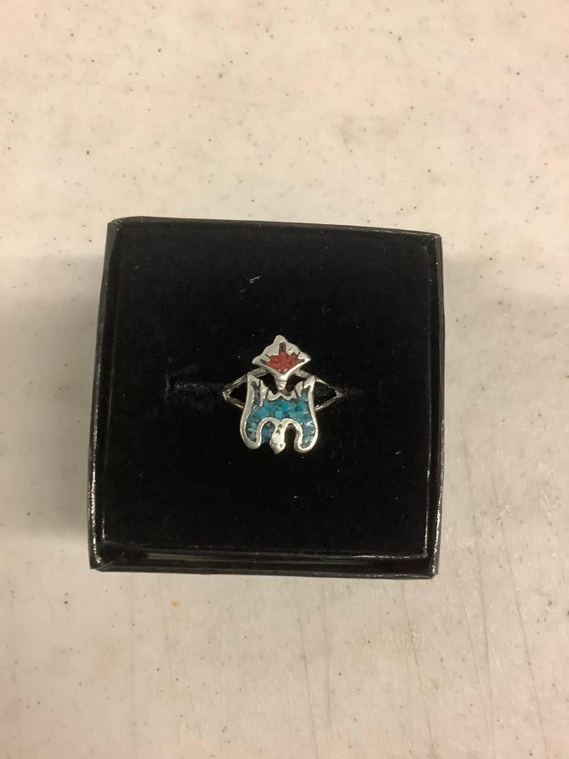 American indian silver turquoise eagle ring (1 of 1)