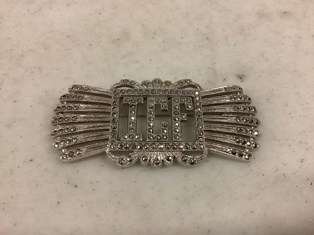 vintage sterling marcasite initials pin (1 of 1)