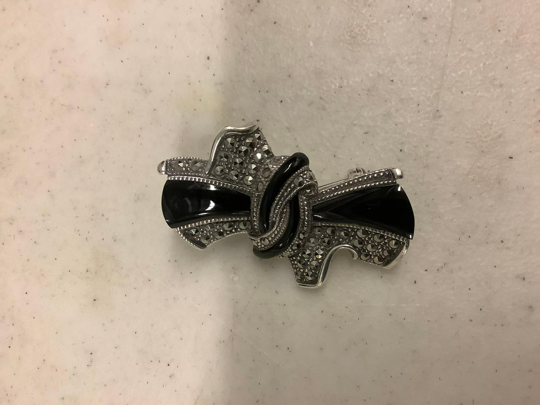 sterling marcasite black onyx pin: sterling marcasite black onyx pin