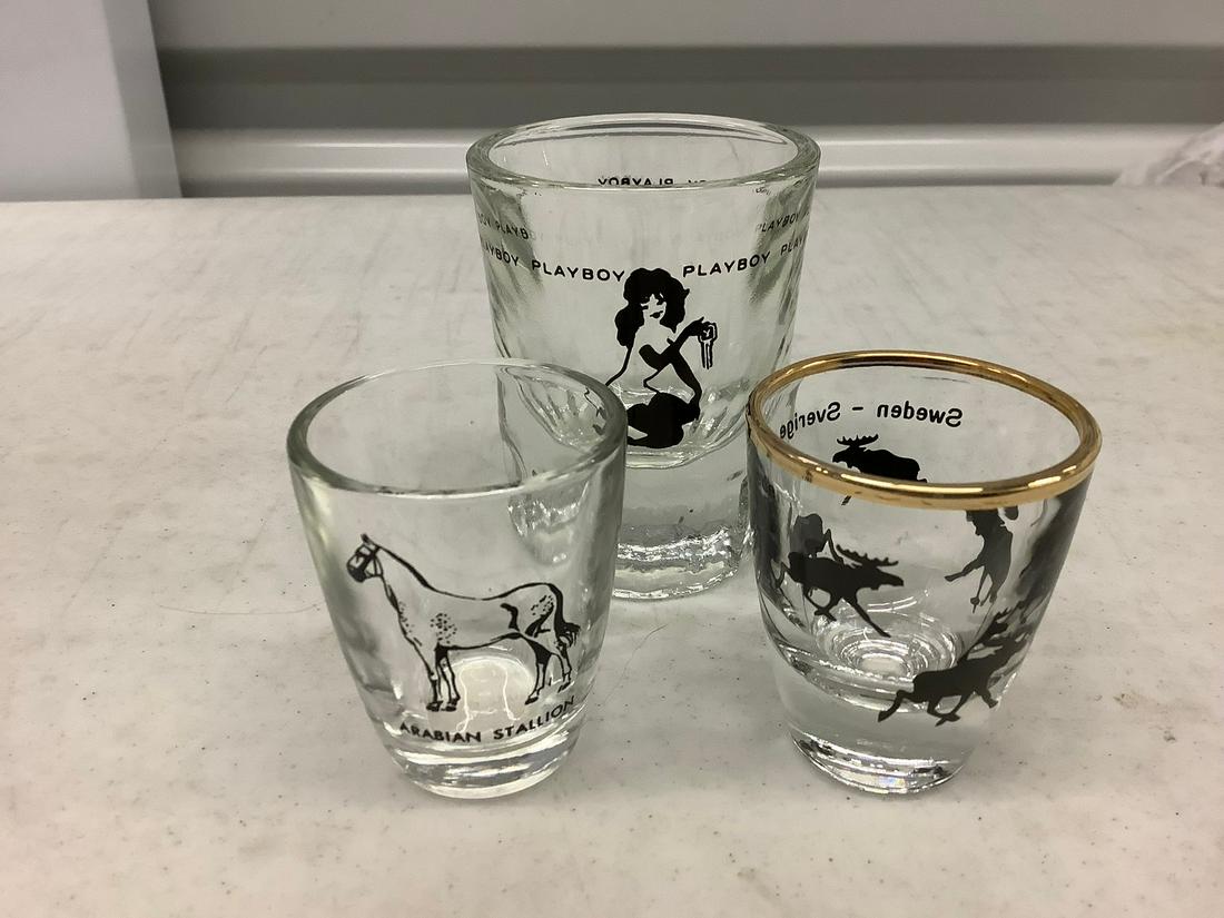 Mid-Century "Playboy" Shot Glass with Two Other Vintage: Mid-Century "Playboy" Shot Glass with Two Other Vintage Shots