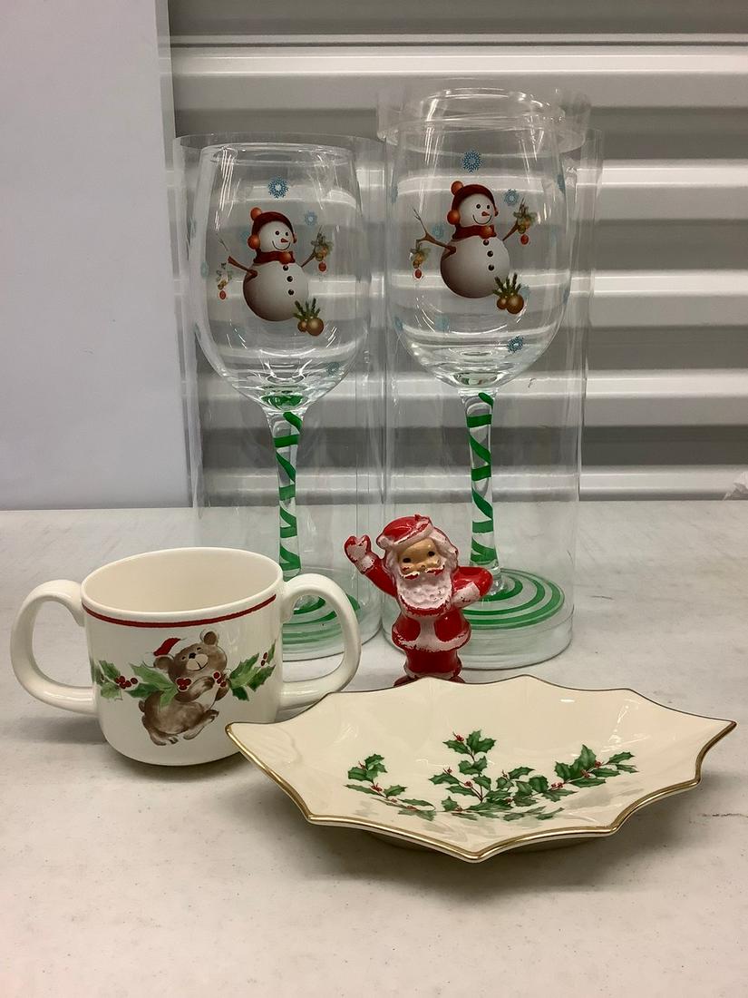 Christmas Toasting Wines, Mug, Lenox Dish, and Santa (1 of 1)