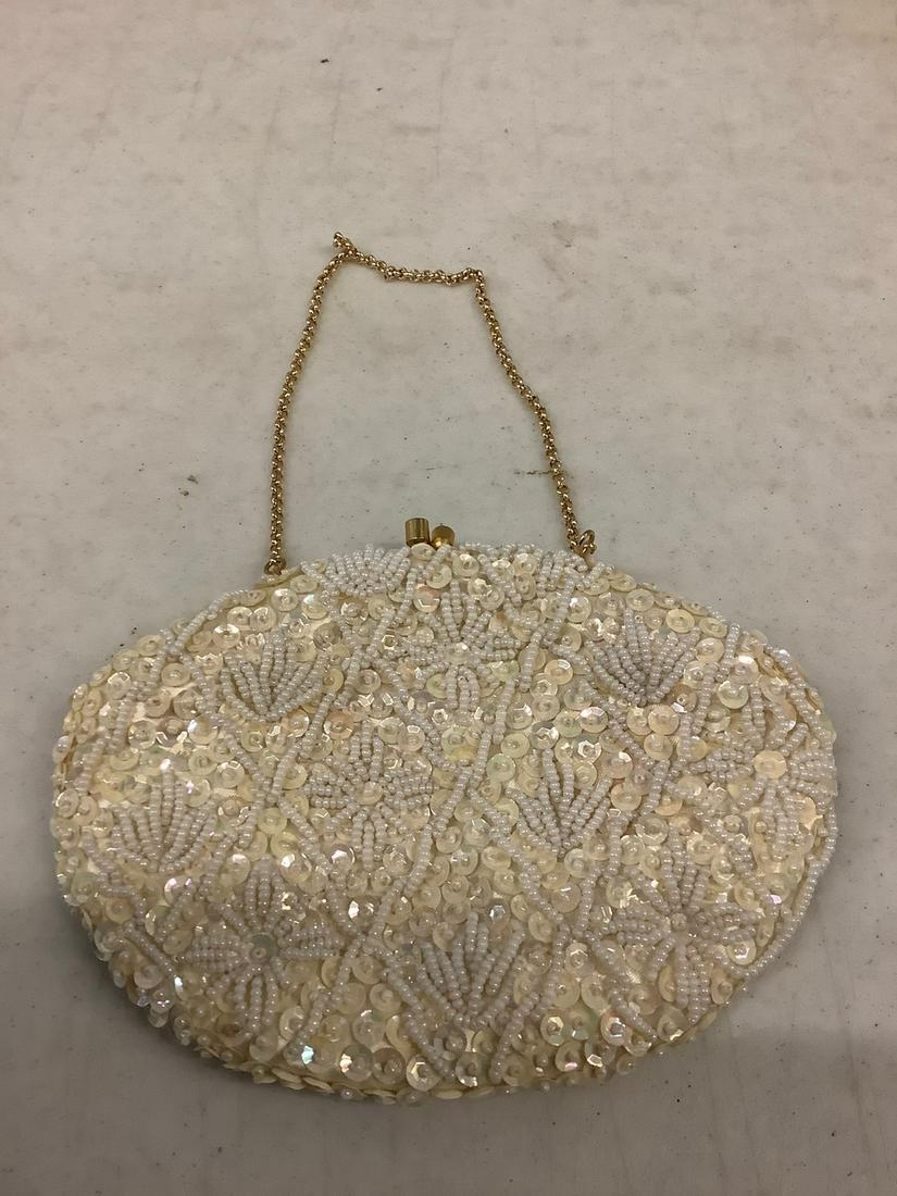 vintage ivory beaded sequins evening bag (1 of 1)