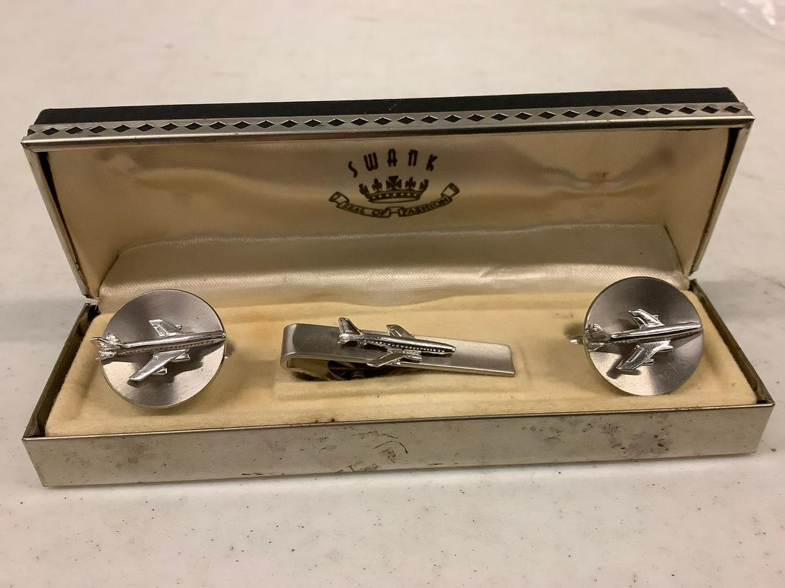 Vintage swank airplanes tie bar cufflink set (1 of 1)