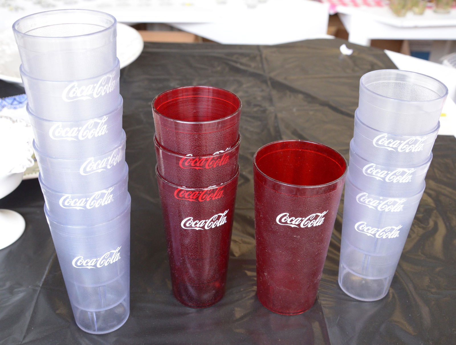 Set of 10 Clear, 3 Red, and 1 Large Red Coca Cola cups (1 of 1)