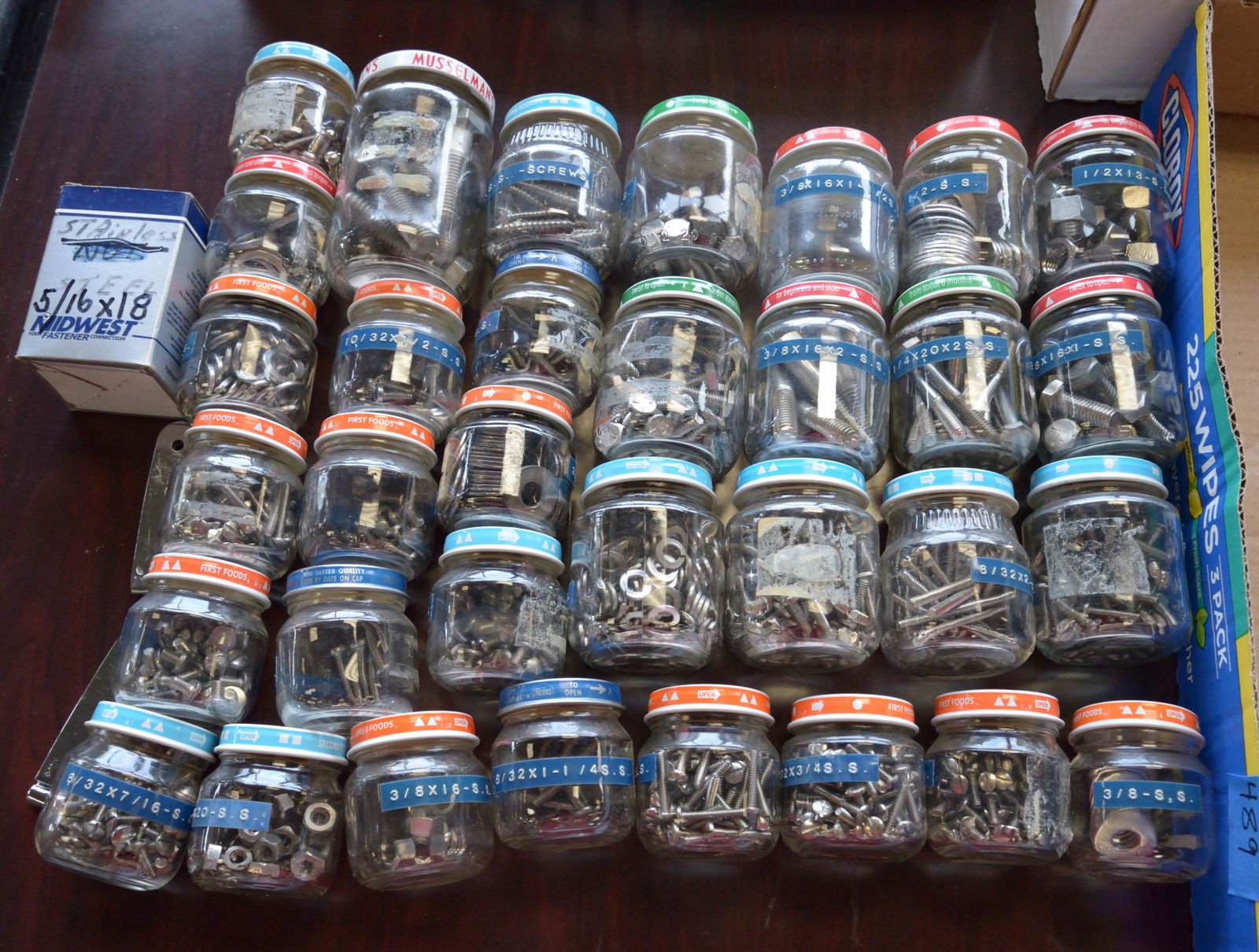 Nuts, bolts, washers, etc, in jars (1 of 1)