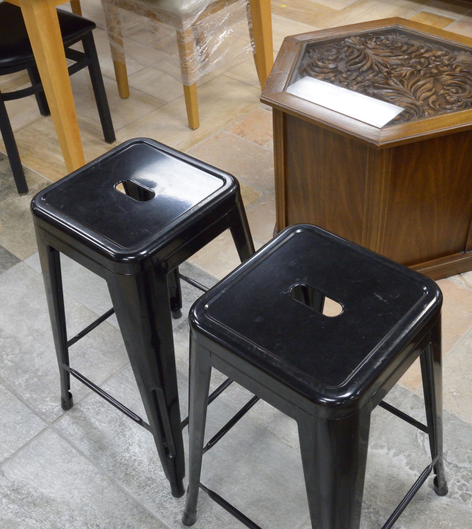 Pair of black enamled stools (1 of 1)