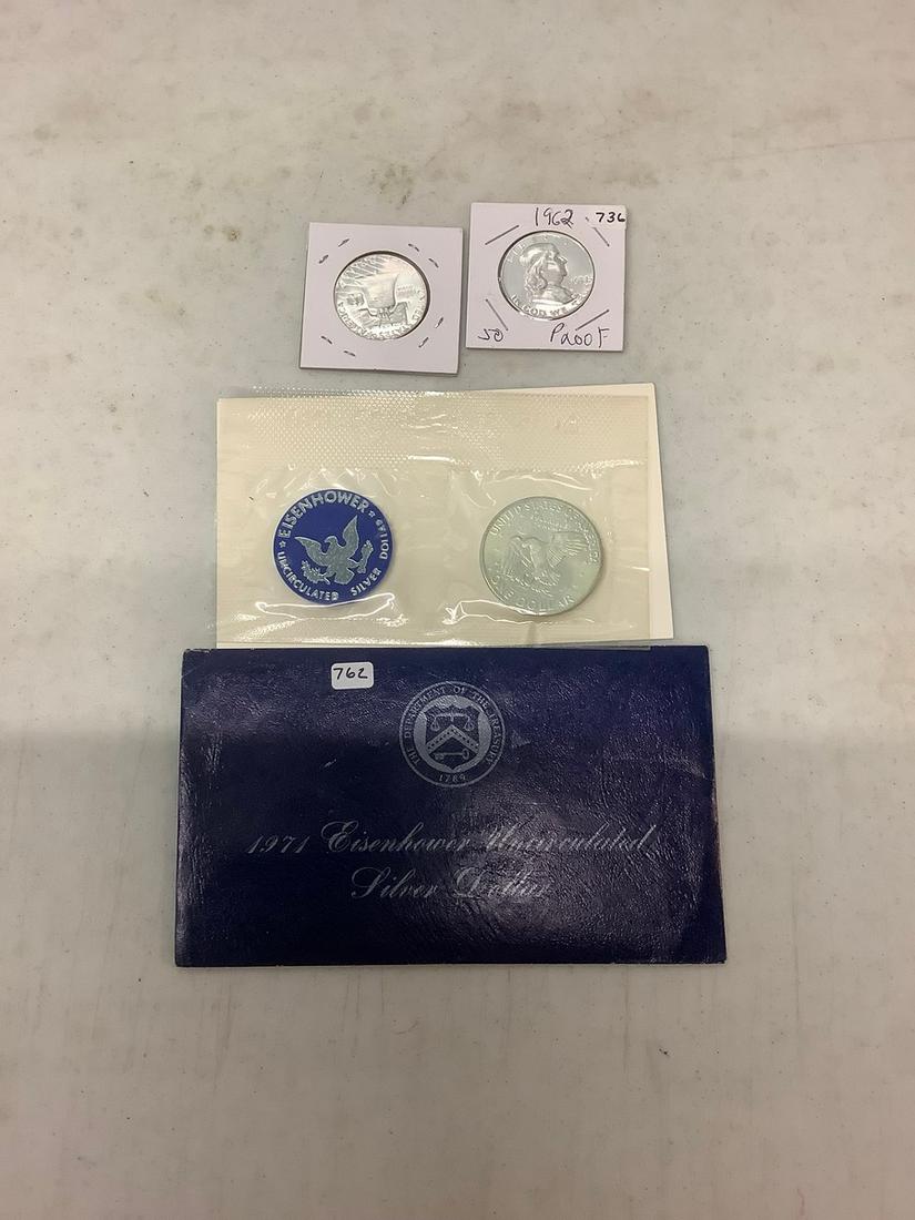 lot of half dollar and Eisenhower silver dollar coins (1 of 1)