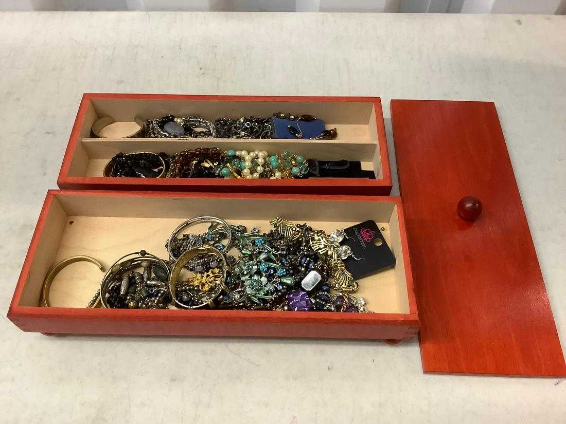 large lot of jewlery in red wood box (1 of 1)