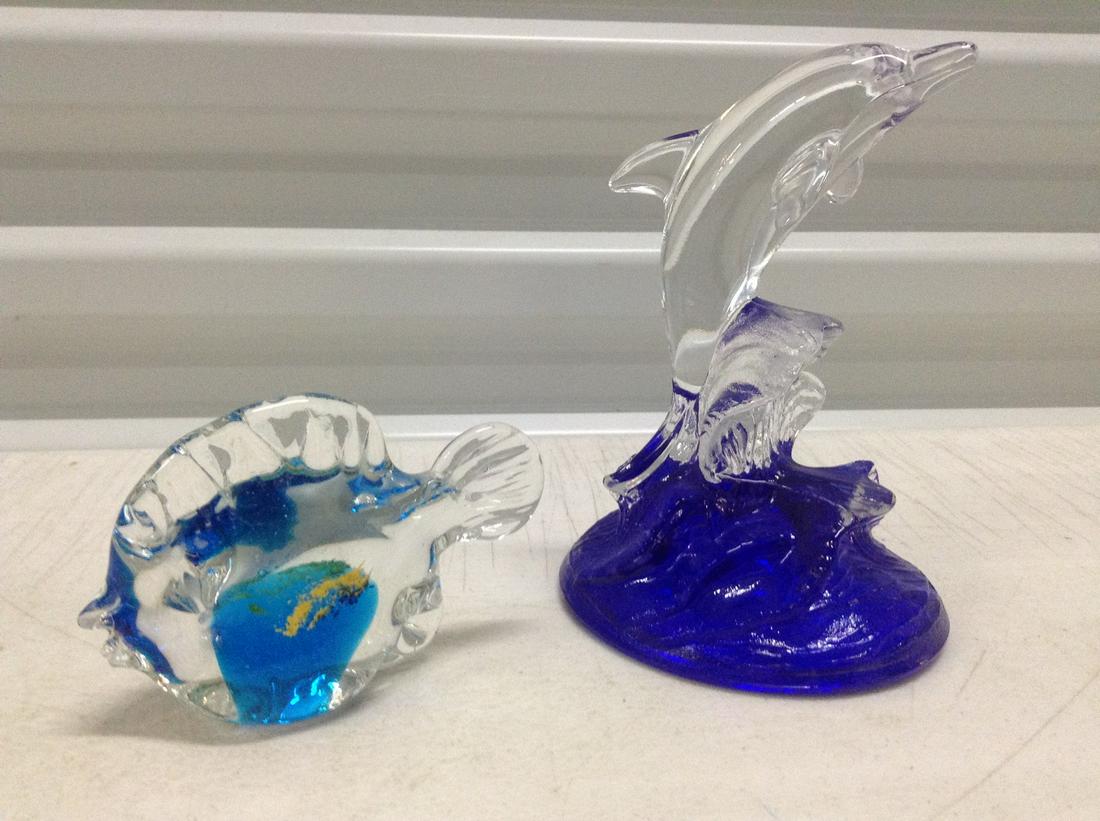 Glass Fish and Dolphin Statue Tallest 6.5": Glass Fish and Dolphin Statue Tallest 6.5"