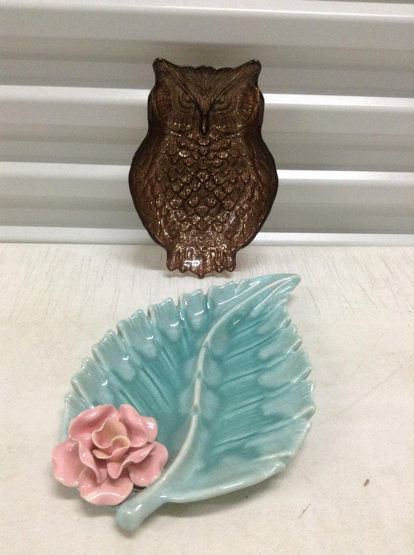 California Pottery Enchanto Ashtray and Owl Dish: California Pottery Enchanto Ashtray and Owl Dish (Ashtray has small chip as shown)
