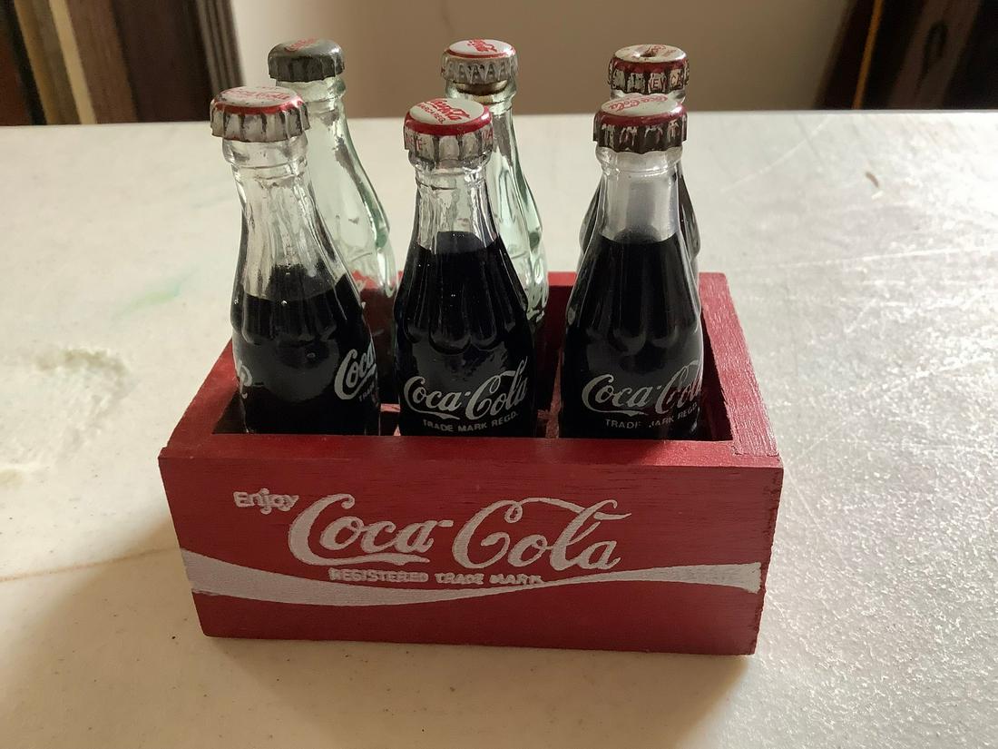 Lot of Miniature Coca Cola Bottles in Wooden Crate (1 of 1)