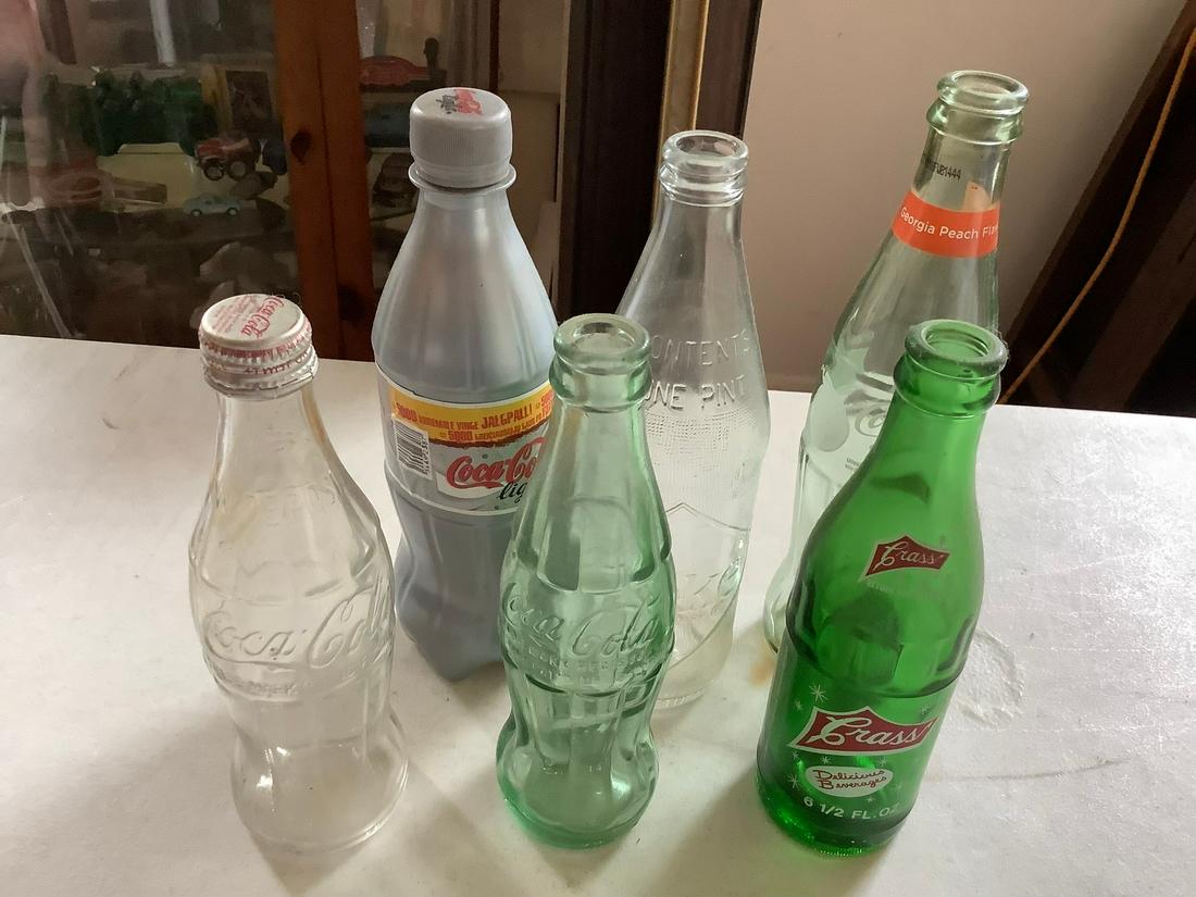Lot of Glass Bottles and Filled Coca Cola Bottle: Lot of Glass Bottles and Filled Coca Cola Bottle