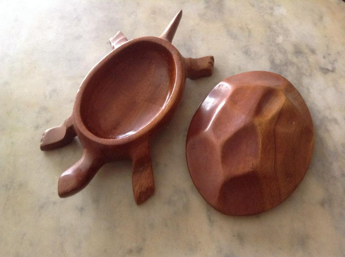 Hand Carved Wood Turtle Trinket Box 8.5" long (1 of 1)