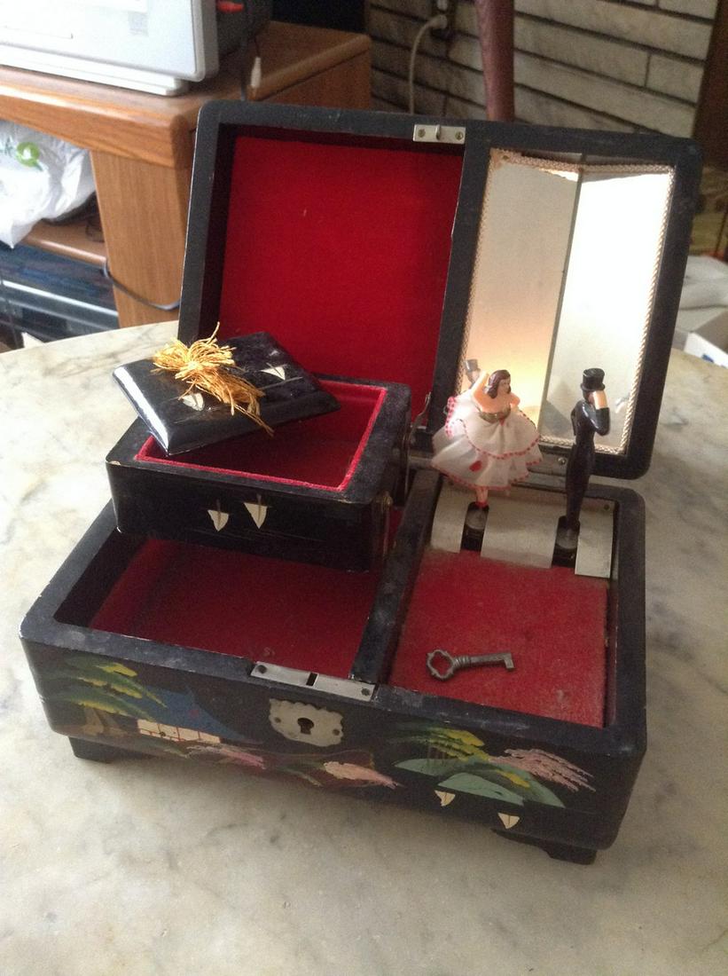 Sterling Products Japan Wood Music Box with Key: Sterling Products Japan Wood Music Box with Key 8"x5"x4"