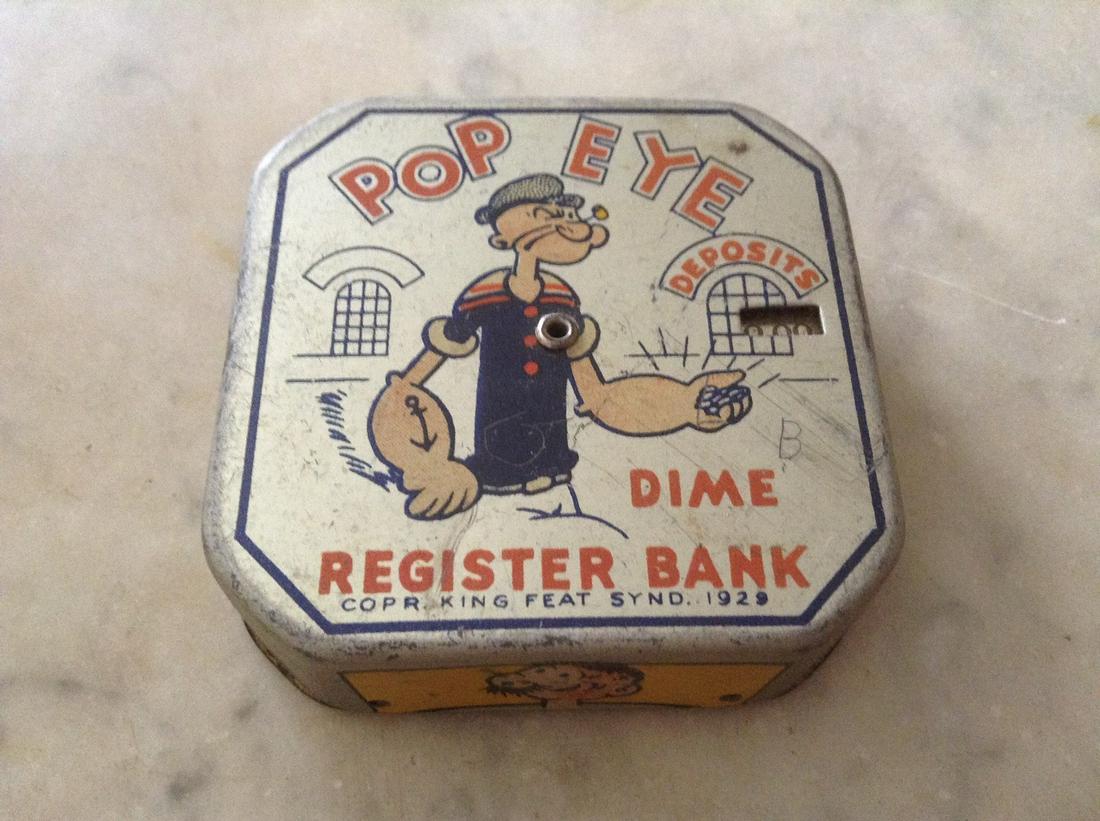 Vintage Popeye Register Dime Bank 2.5": Vintage Popeye Register Dime Bank 2.5"