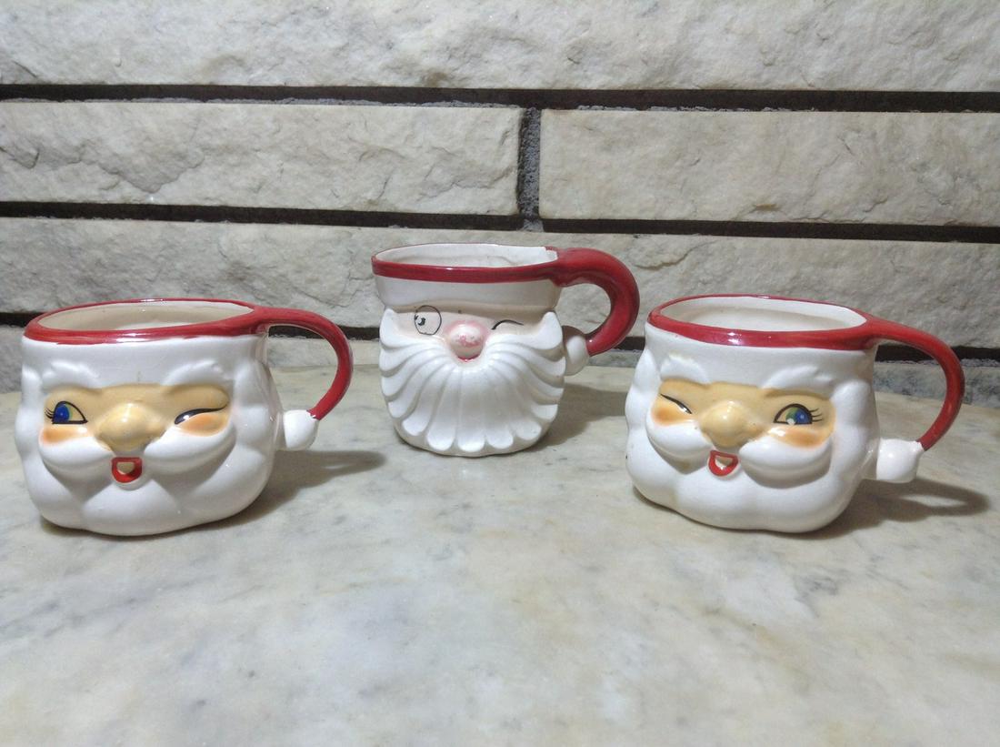 1960s Signed Holt Howard Winking Santa Mugs: 1960s Signed Holt Howard Winking Santa Mugs