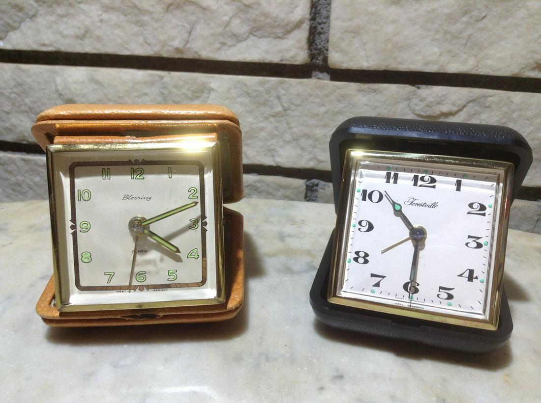 Two West German Travel Clocks one with Genuine Leather (1 of 1)