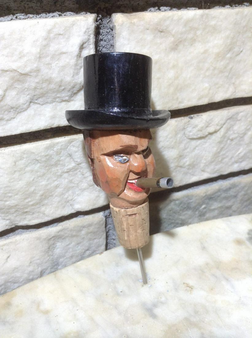 Hand Carved Wood Cork Topper 5" long: Hand Carved Wood Cork Topper 5" long