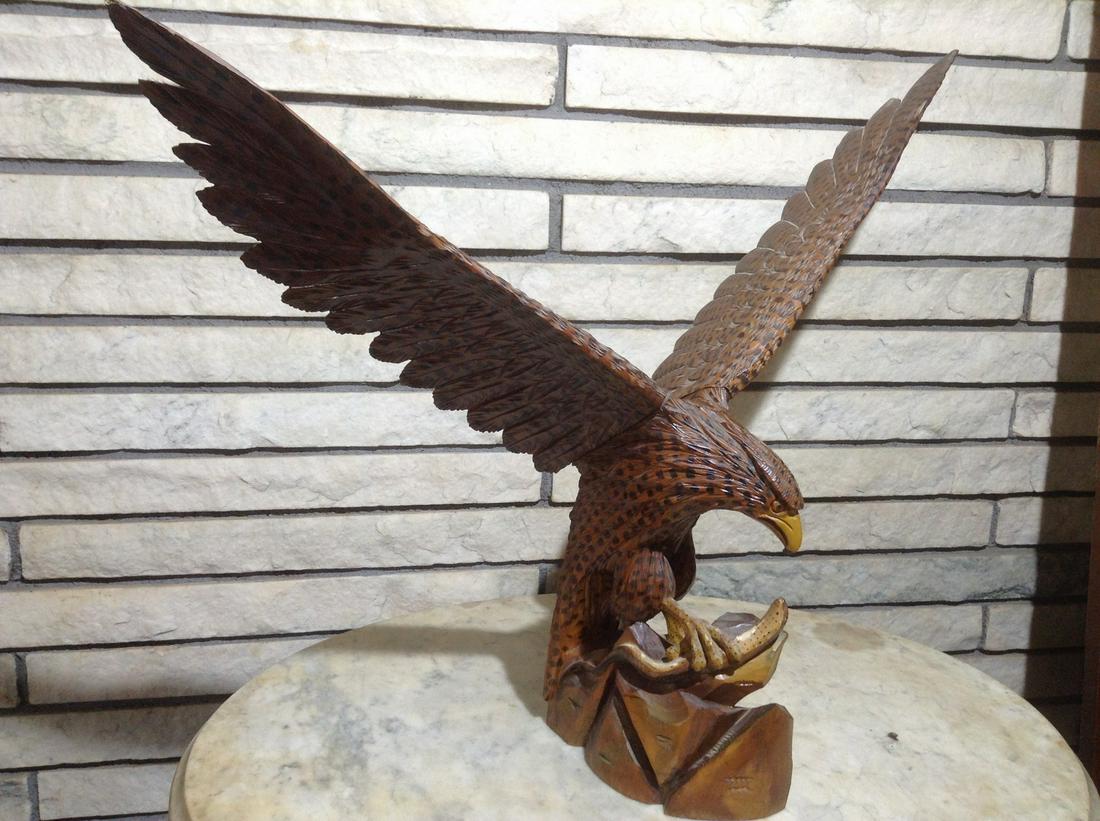 Hand Carved Wood Eagle Catching snake 27" across x 21" (1 of 1)