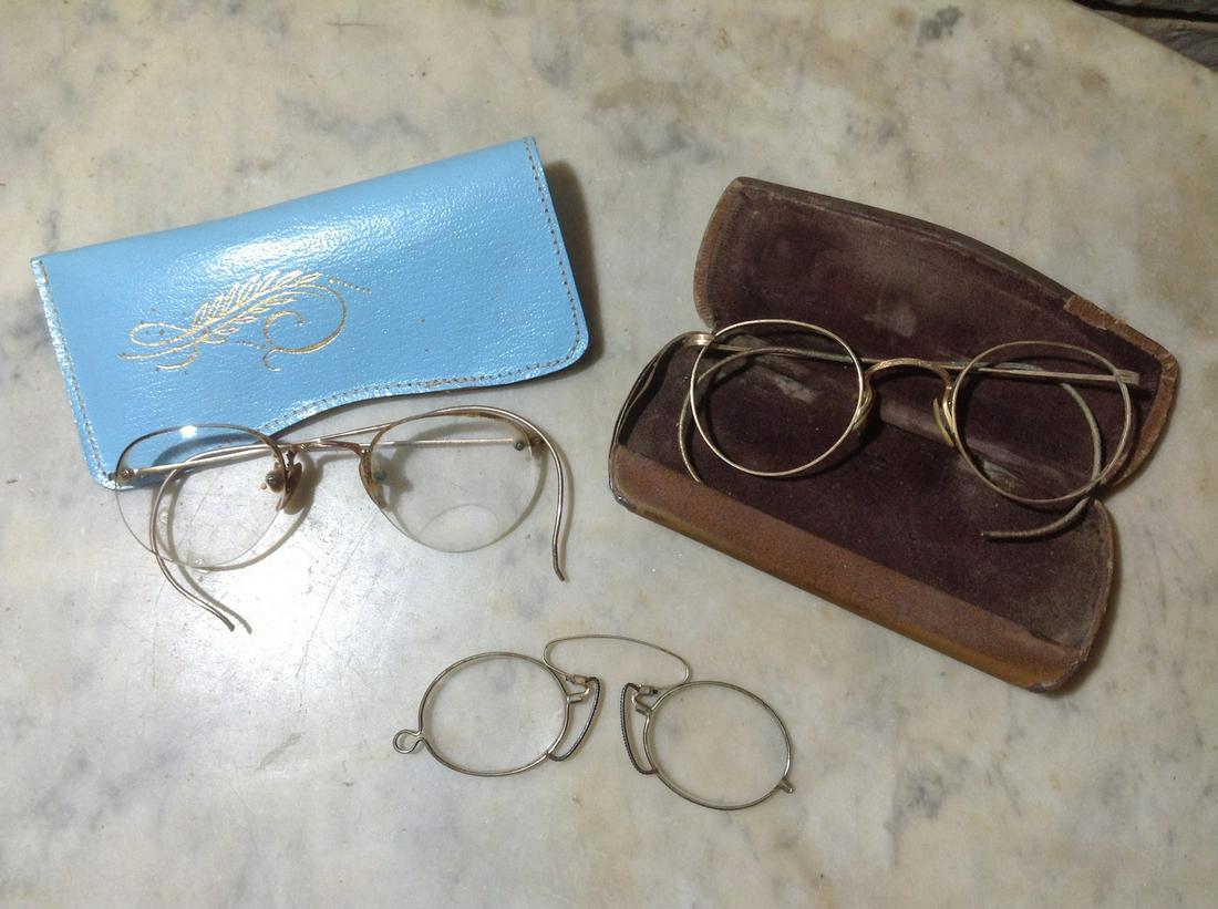 Three Pair of Early Glasses and cases: Three Pair of Early Glasses and cases
