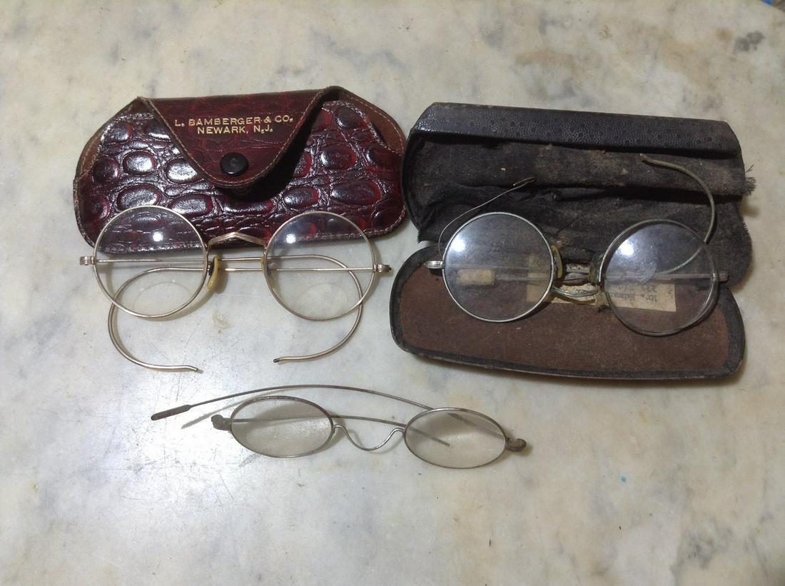Three Pair of Early Glasses and cases: Three Pair of Early Glasses and cases