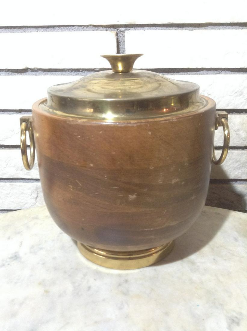 Wood and Brass ice bucket with Pyrex Bowl inside: Wood and Brass ice bucket with Pyrex Bowl inside