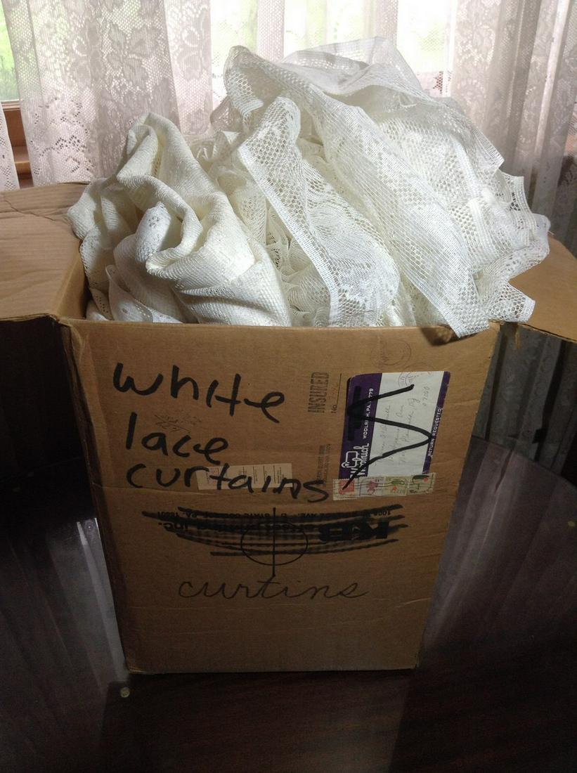 Box full of Vintage Lace Curtains: Box full of Vintage Lace Curtains