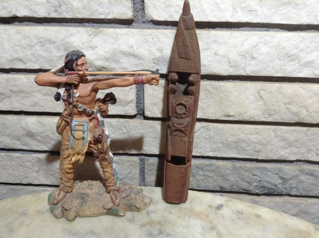 Native American Statue 8" and Carved Wood boat: Native American Statue 8" and Carved Wood boat