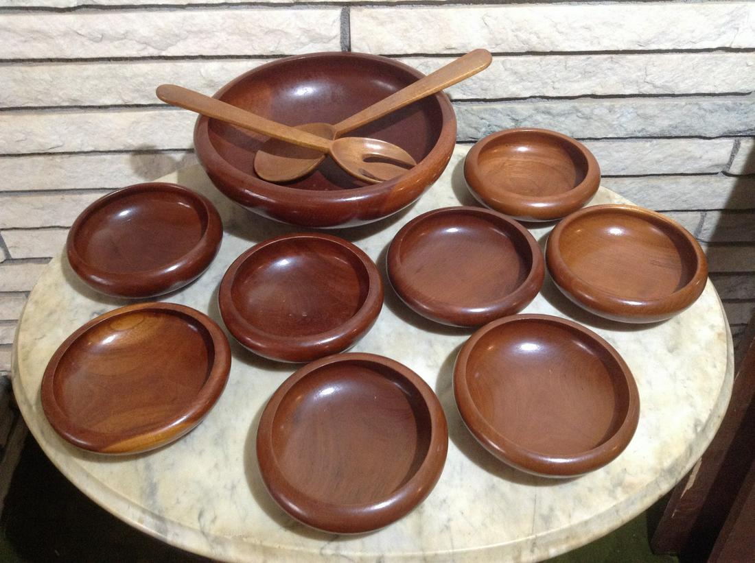 Mid Century Modern Mahogany 11 Piece Salad Bowl Set (1 of 1)