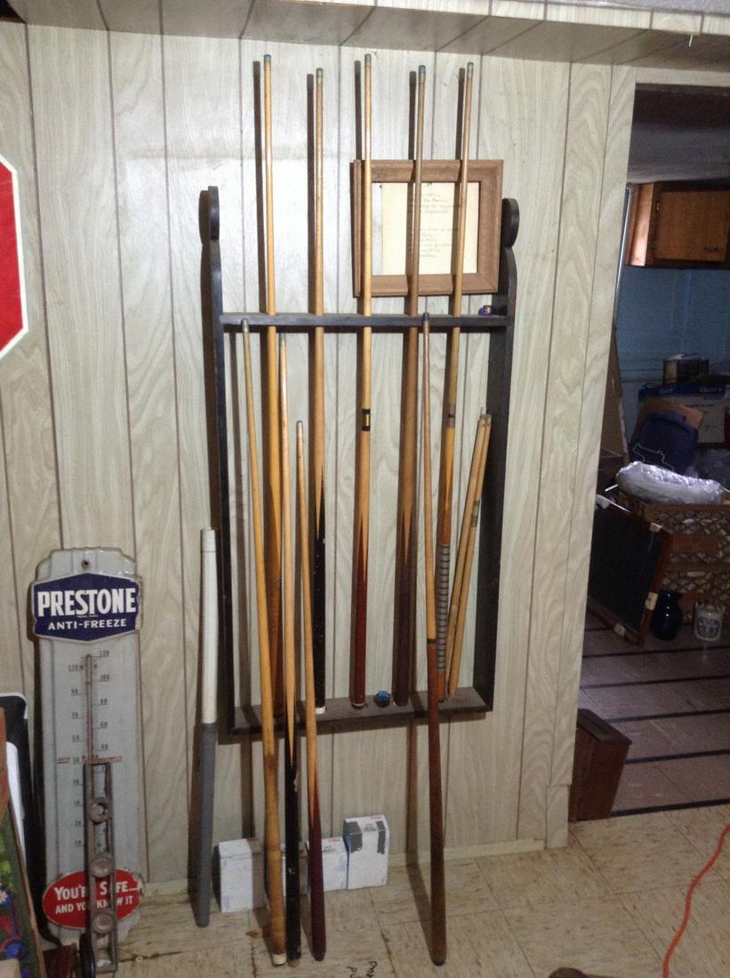 Large lot of Billiards Cue Sticks and Rack 47"x25.5"x4" (1 of 1)