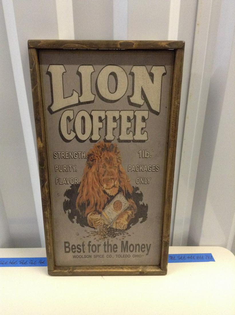 Wooden Lion Coffee sign 25.5 x 14 x 1.5" (1 of 1)