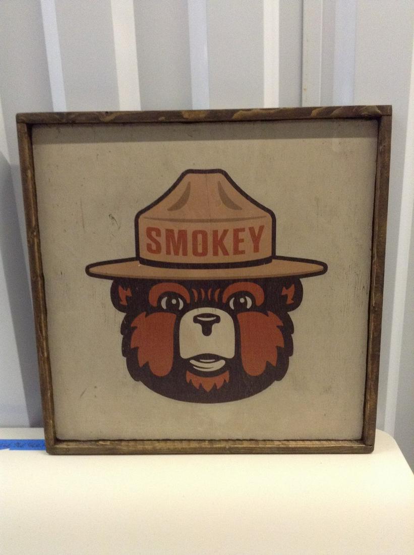 Wooden Smokey the Bear sign 25.5 x 25.5 x 1.5" (1 of 1)