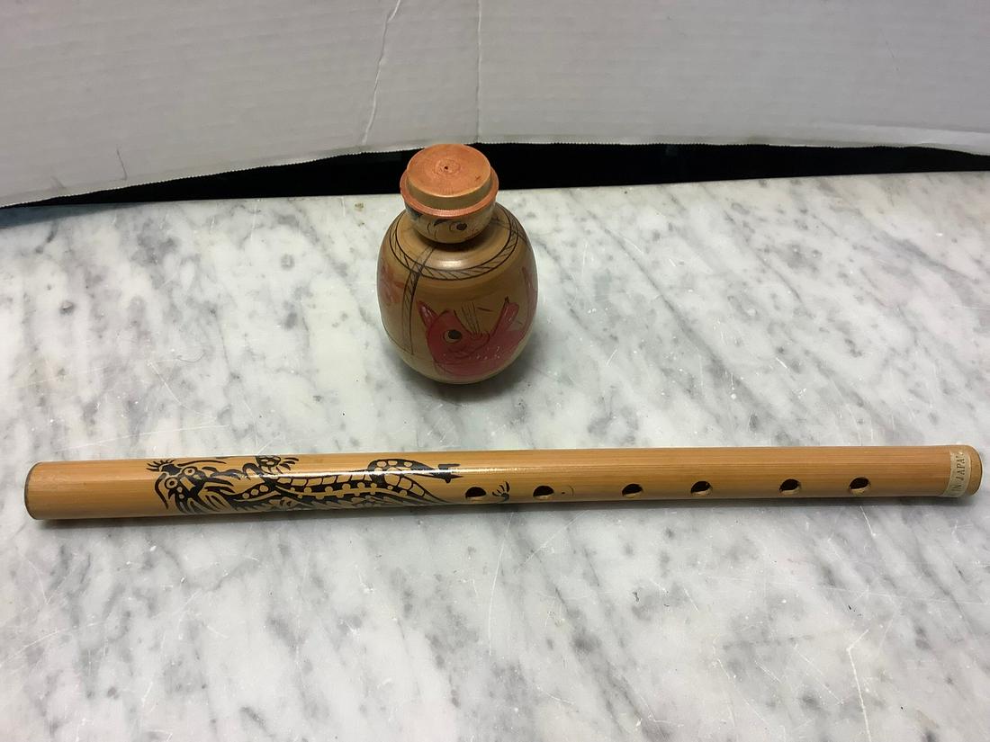 Newark Museum Wooden Roly Poly Toy and Flute (1 of 1)