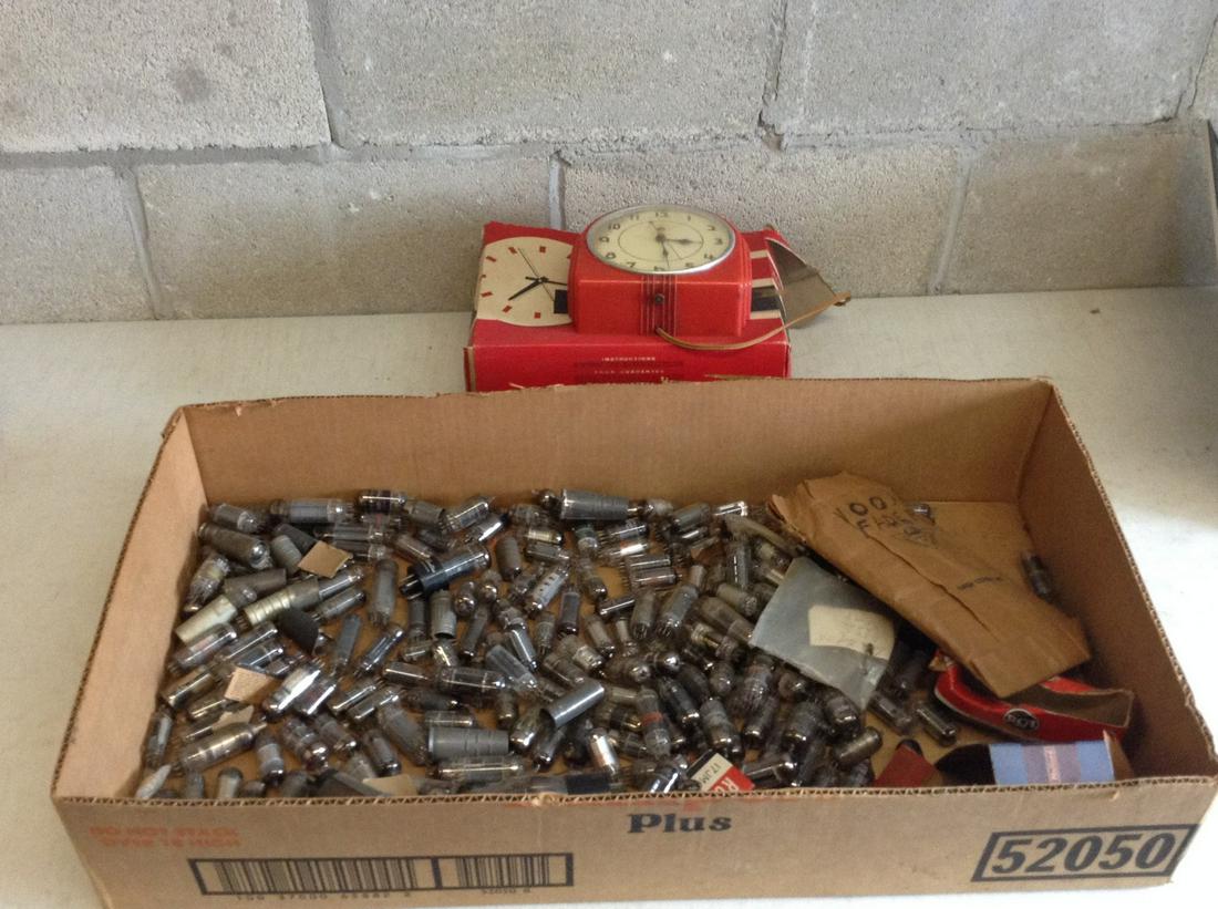 Large lot of radio tubes and Telechron clock (1 of 1)
