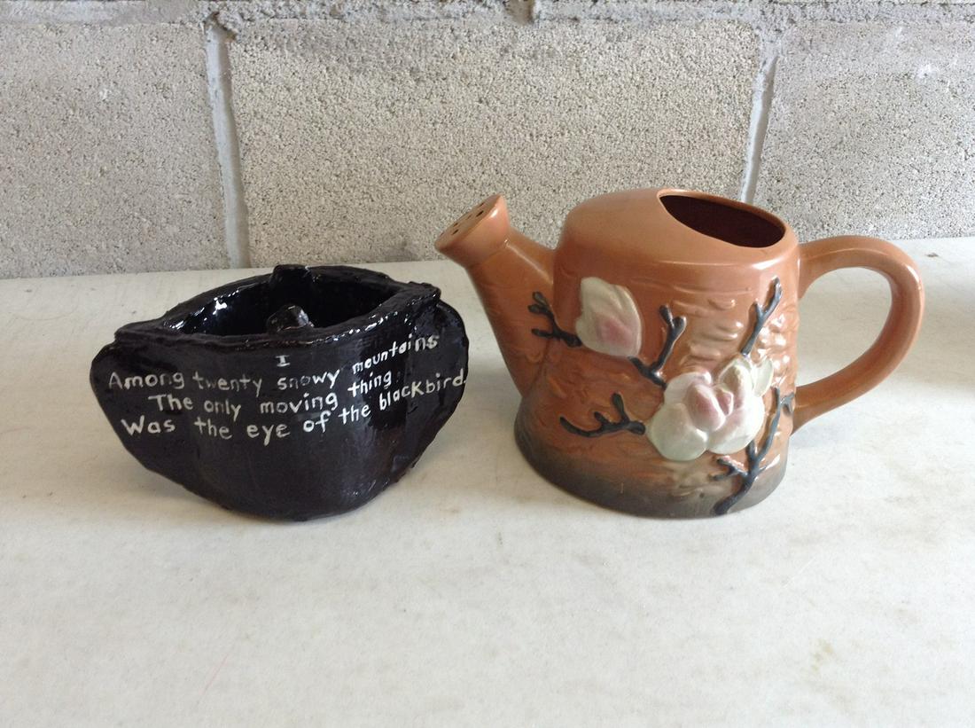 Roseville watering can and handmade artwork (1 of 1)