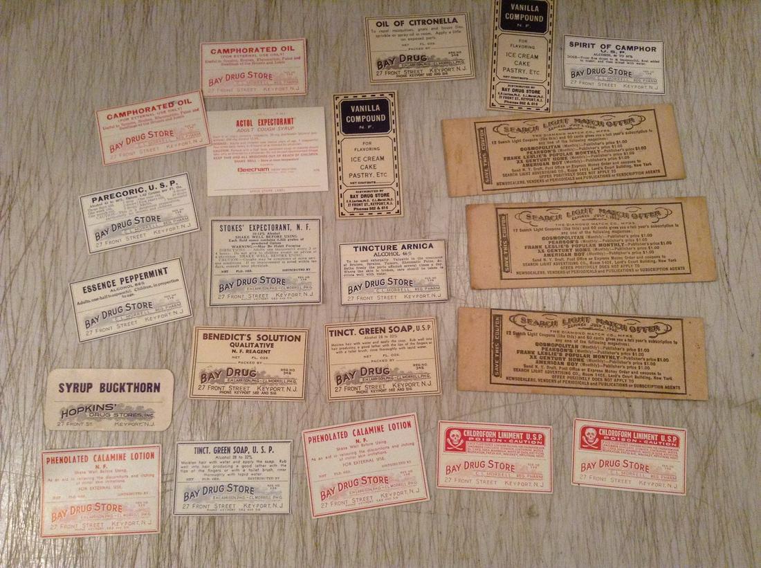 Early 1900s Bay Drugs Pharmacy Labels and Diamond Match (1 of 1)