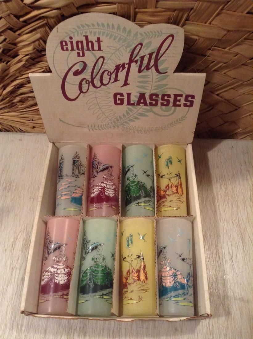 Vintage Anchor Hocking Set of "Eight Colorful Glasses" (1 of 1)