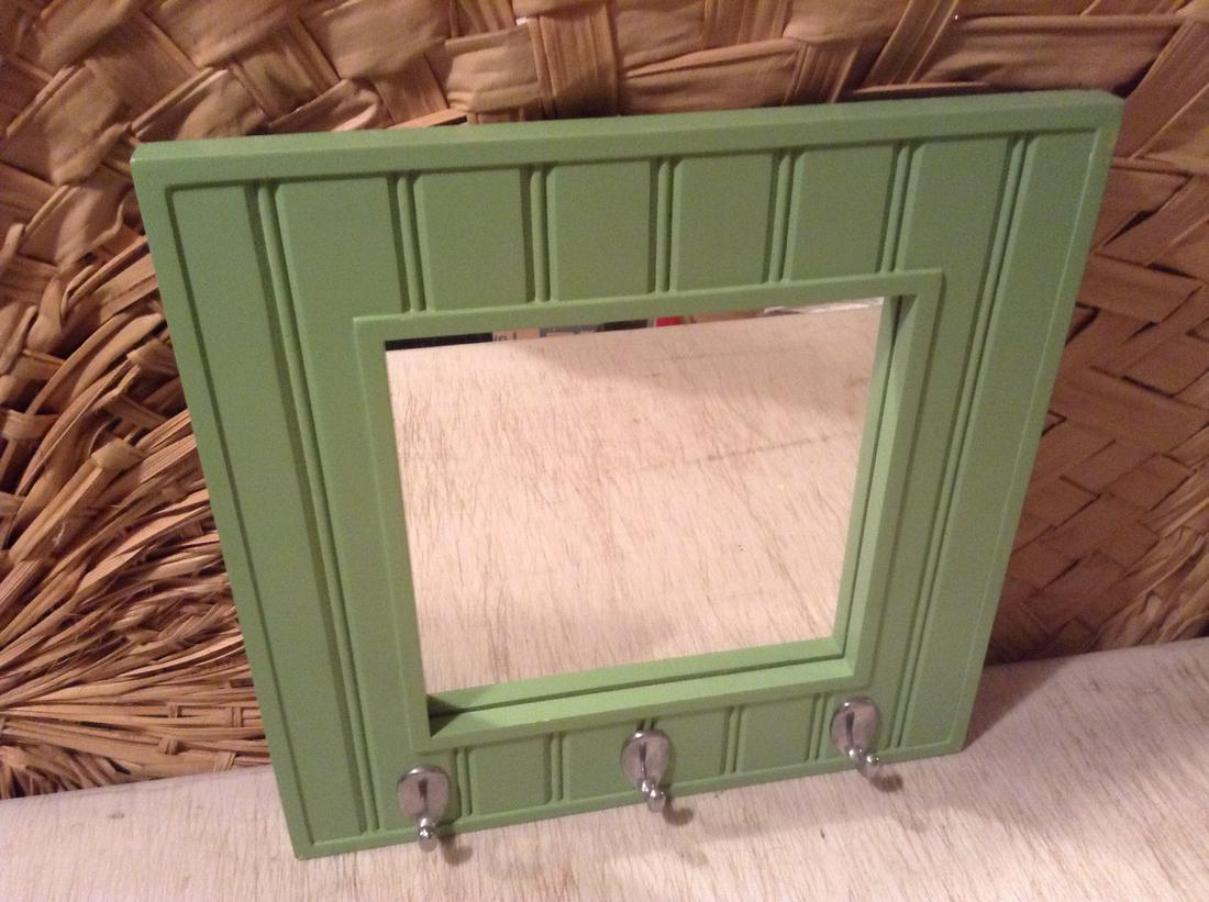 Mint Green Pottery Barn Mirror with Hooks 15"x15" (1 of 1)