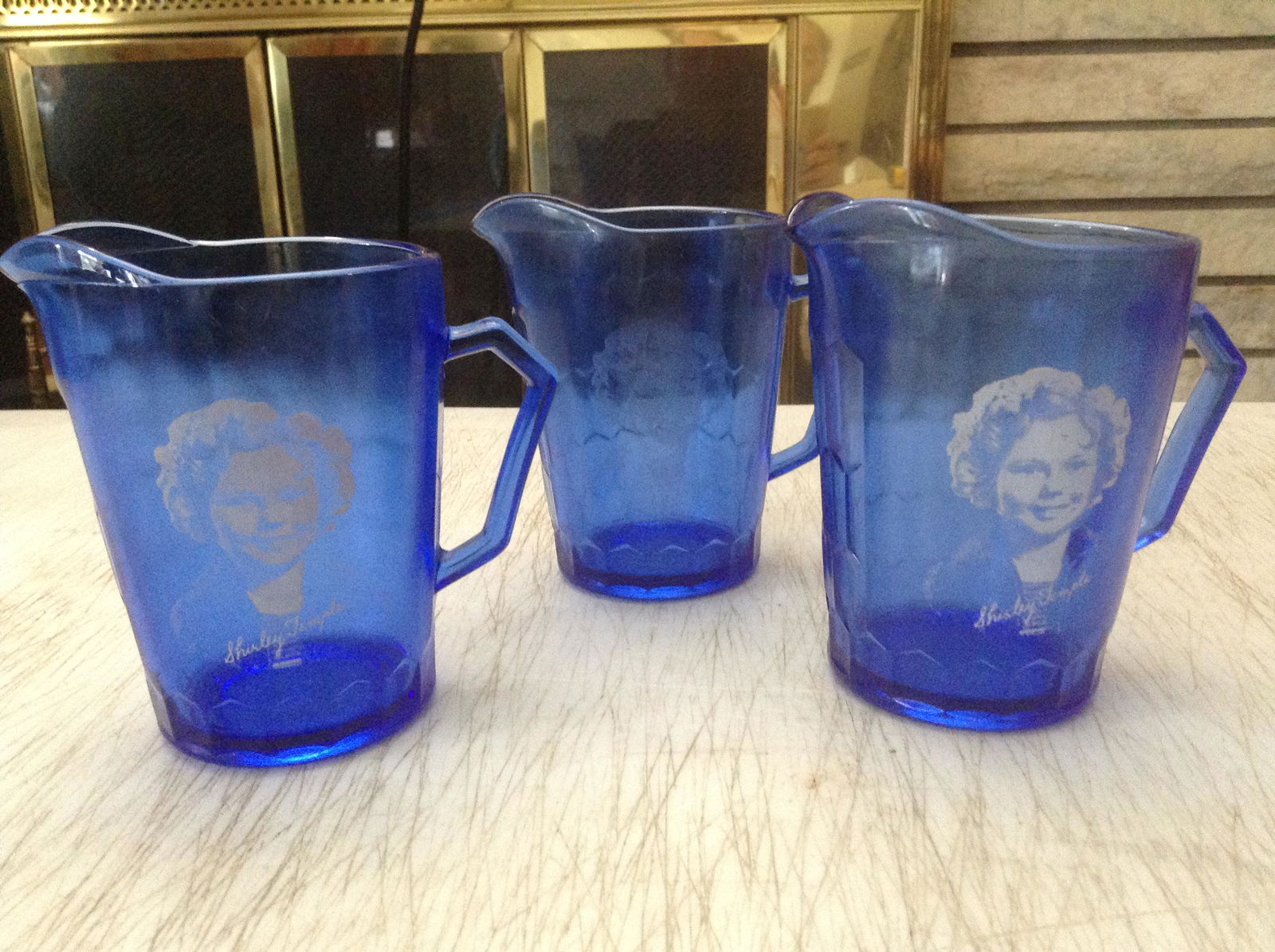 Three cobalt blue Shirley Temple pitchers 4.5" (1 of 1)