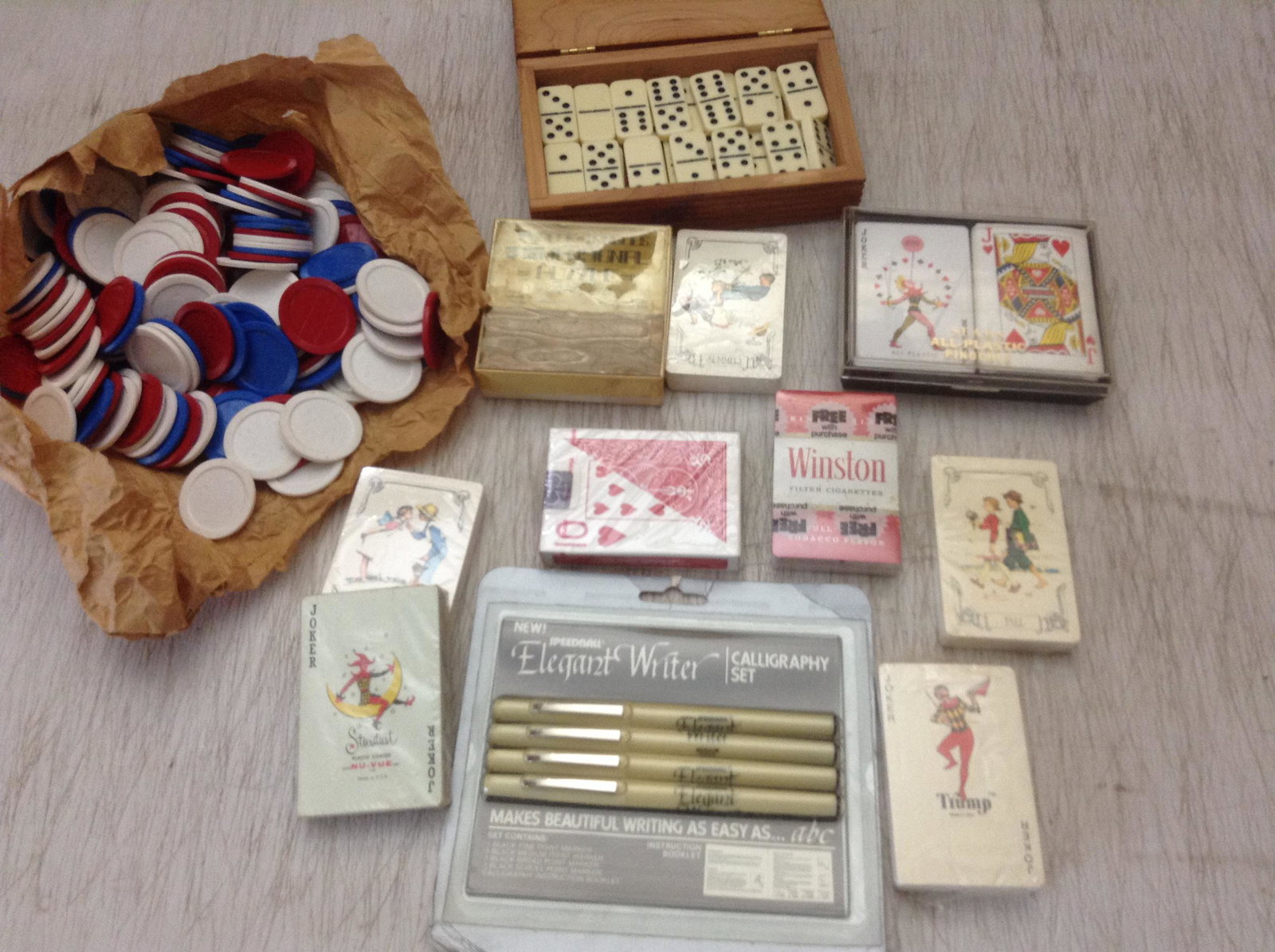 Large lot of Vintage playing cards, dominos, poker: Large lot of Vintage playing cards, dominos, poker chips and more