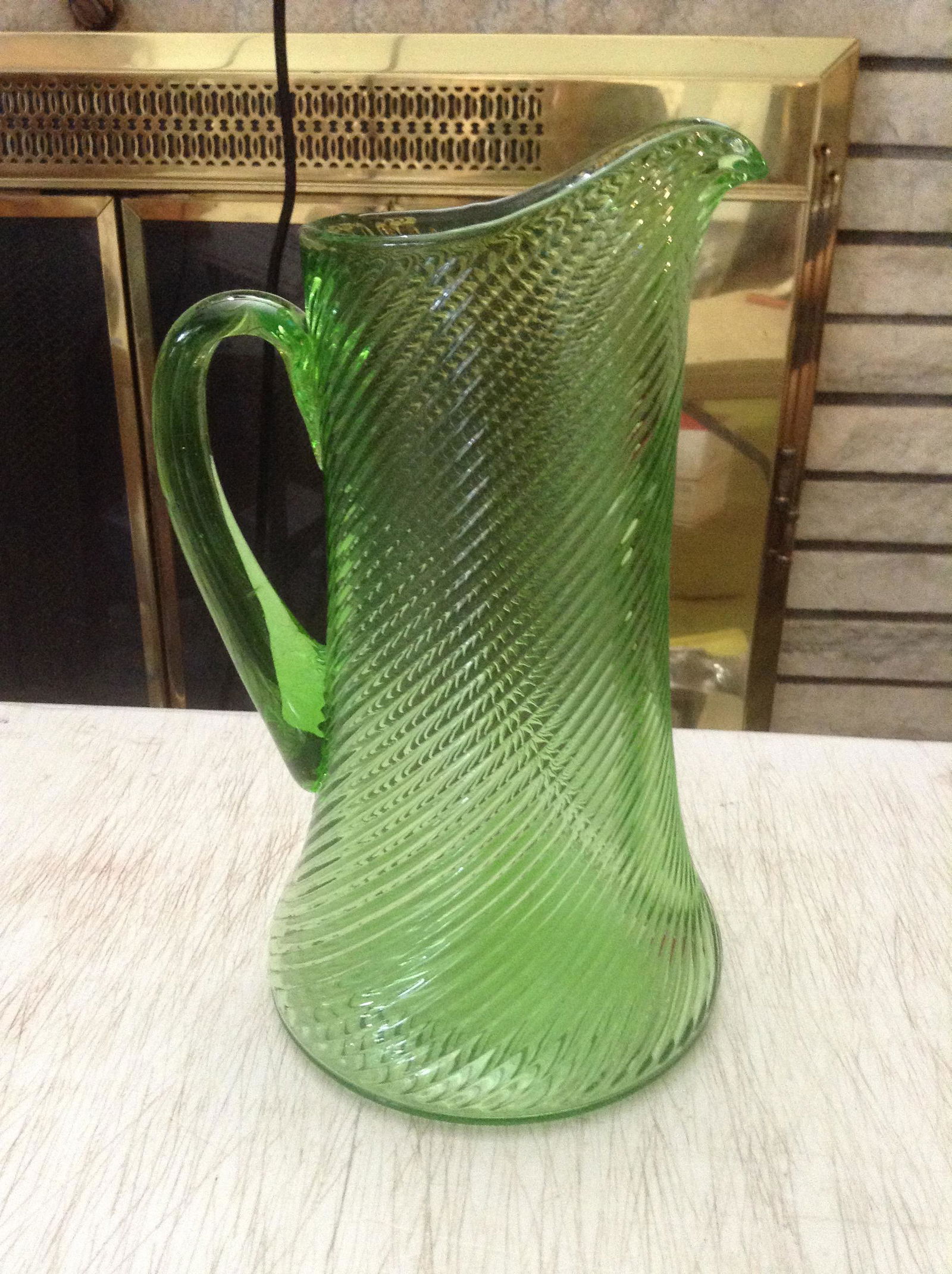 Green depression glass pitcher 10" tall (1 of 1)