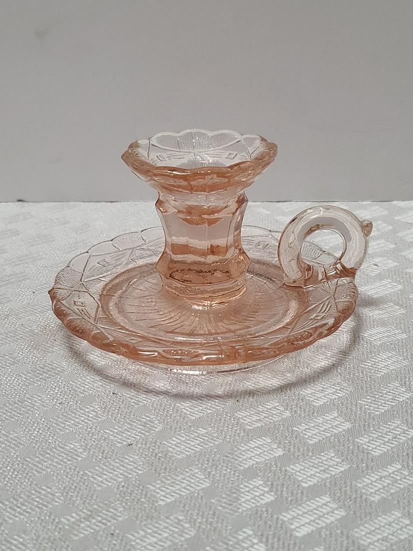 Pink Depression Glass Candleholder: Pink Depression Glass Candleholder
