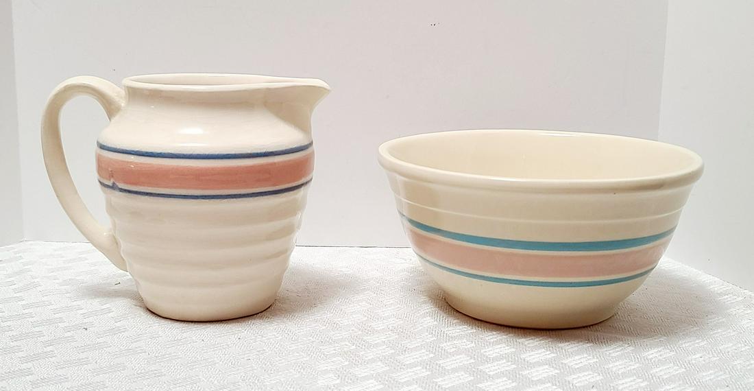 Signed Pottery Pitcher & Bowl (1 of 1)