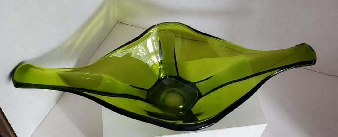 Large Vintage Viking Glass Green Centerpiece: Large Vintage Viking Glass Green Centerpiece
