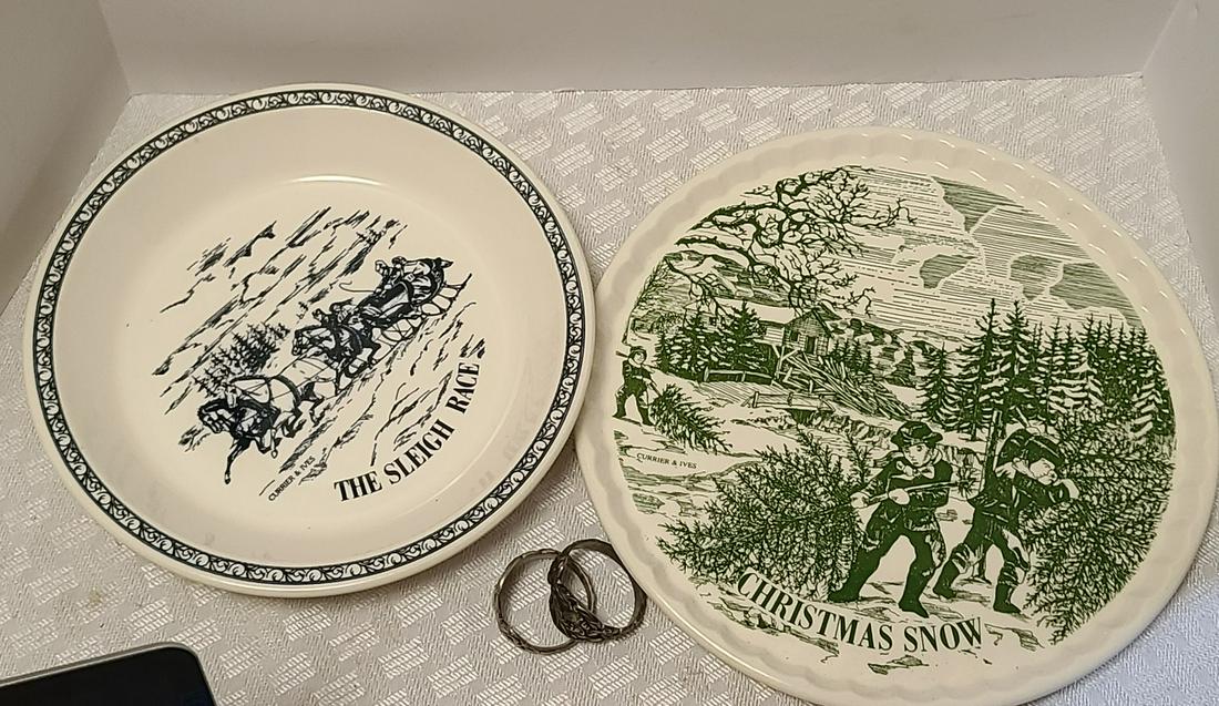 Currier & Ives Repro Plates & Napkin Rings: Currier & Ives Repro Plates & Napkin Rings