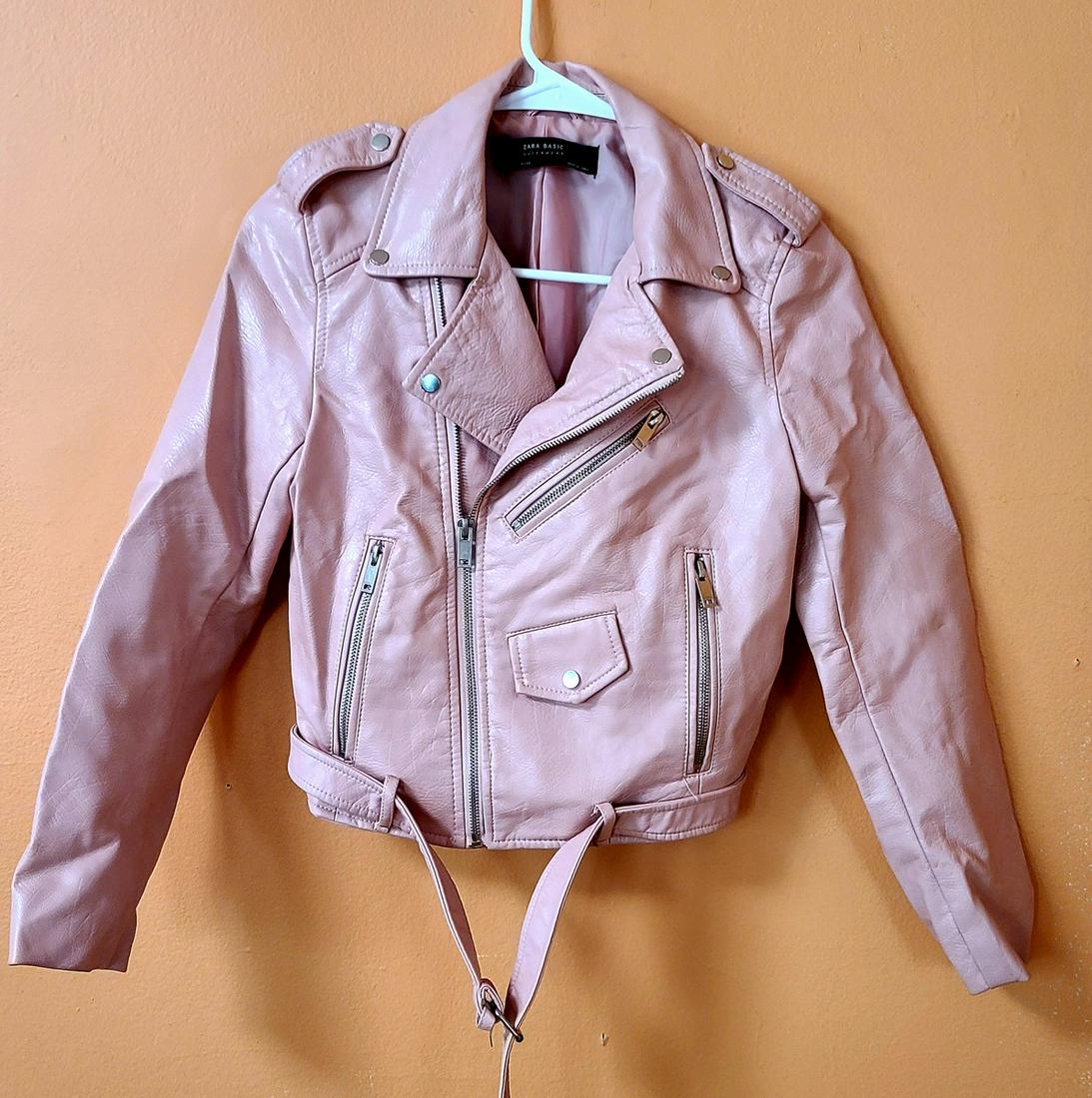 Zara Pink Cropped Faux Leather Biker Jacket (1 of 1)